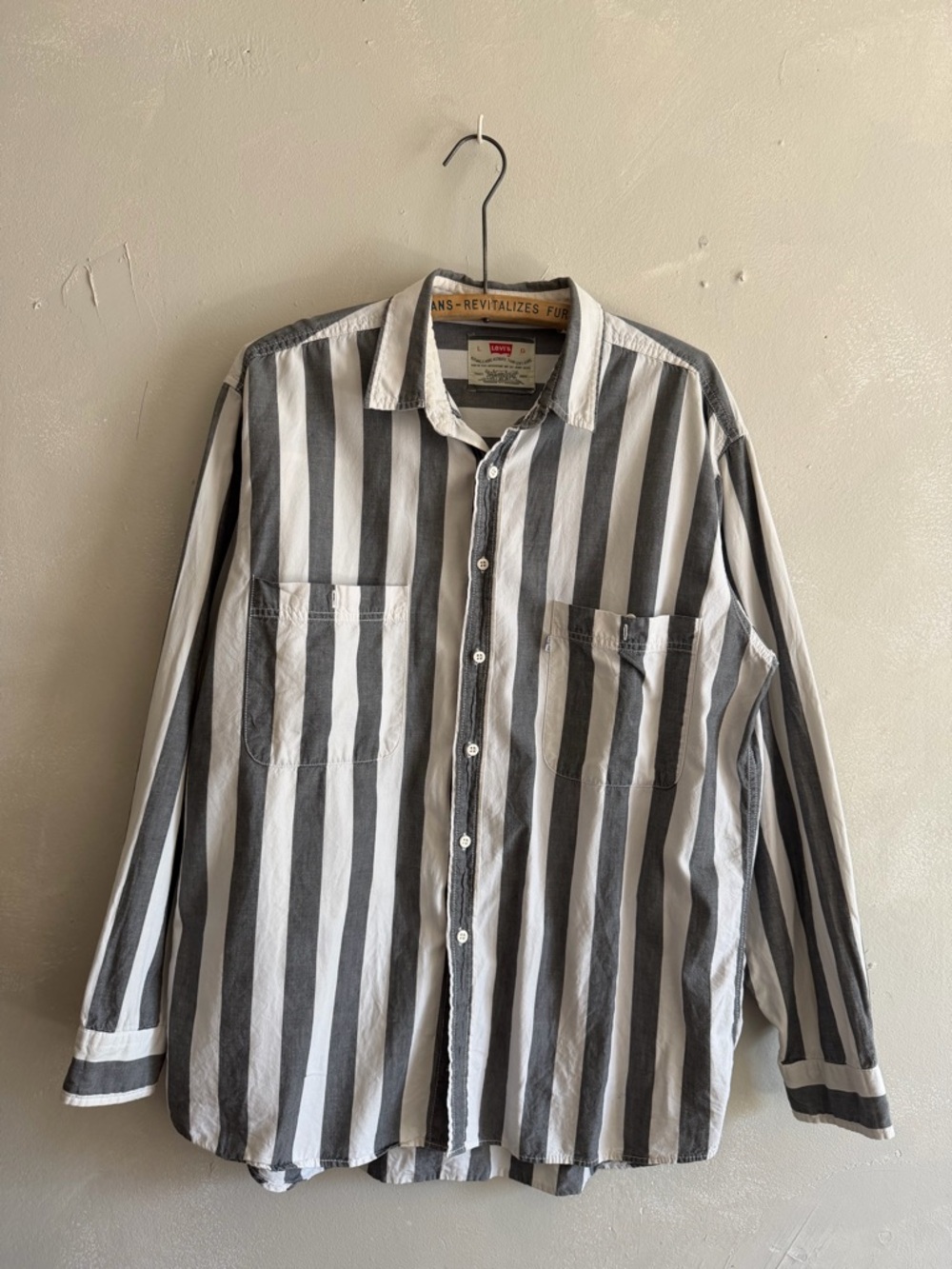 Vintage early 90s Levi’s striped button up shirt 100% cotton  made in Korea